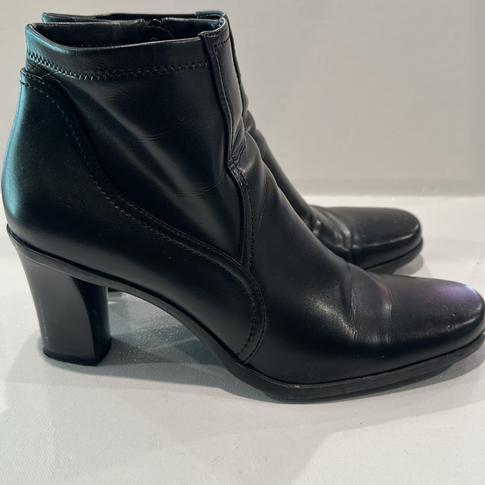 Franco Sarto Black Ankle Boot with Zipper on the inside, Square Toes and 3” heel